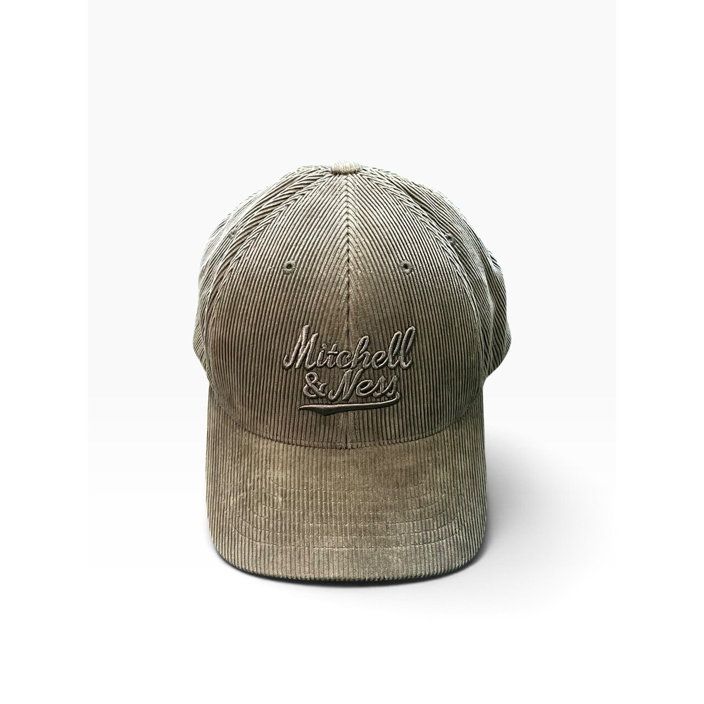 Mitchell & Ness Vintage Script Corduroy Snapback Hat Cap Tan Olive OSFM EUC